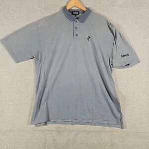 VTG Ashworth Mens XXL Blue Striped Short Sleeve Polo Shirt Made in USA Cotton